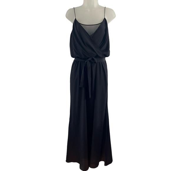 Jay Godfrey Dress Womens 4 Black Silk Maxi Spaghetti Strap Cowl Neck Tie Waist - Picture 1 of 16